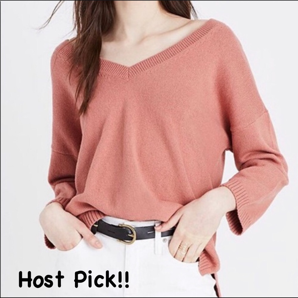 🎉HP!🎉 Madewell Rosewood Pink V-Neck Sweater